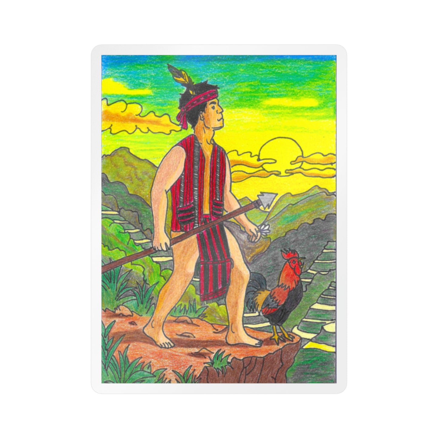 Tribal Hunter Vinyl Sticker — Sunrise Ifugao Warrior Design (Kiss-Cut Decal)